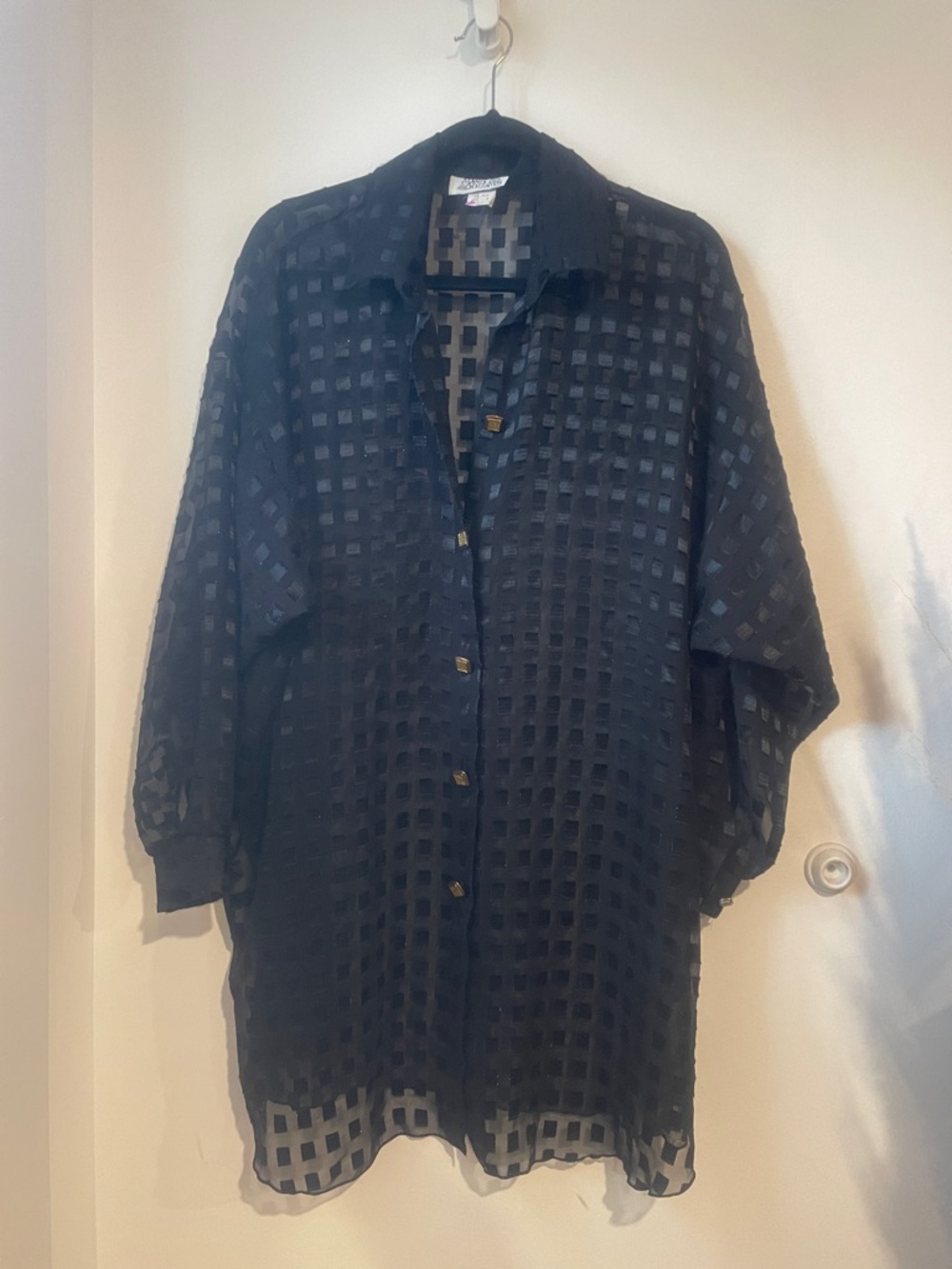 Vintage Sand Dollars Black Sheer Check Shirt Swim Cover Sz M B129